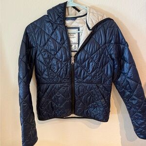 Y2k Abercrombie & Fitch Navy Quilted puffer Hooded Jacket size XS WOMENS